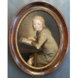 George Roth fl 1742-1778. British. Oil on canvas wrapped to pine panel “A Young Scholar at His Desk”