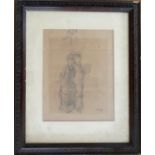 Eduard Niczky 1850-1919. German. Pencil drawing. “Two Ladies Taking a Stroll”. Signed.