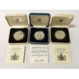 TWO 1980 SILVER PROOF COMMEMORATIVE COINS HM THE QUEEN MOTHER & 1981 SILVER PROOF COIN (3)