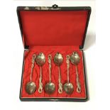 BOXED JAPANESE 84 SILVER SIX PIECE SPOON SET - ENGRAVED ON REVERSE OF SPOONS ''NAGASAKI''