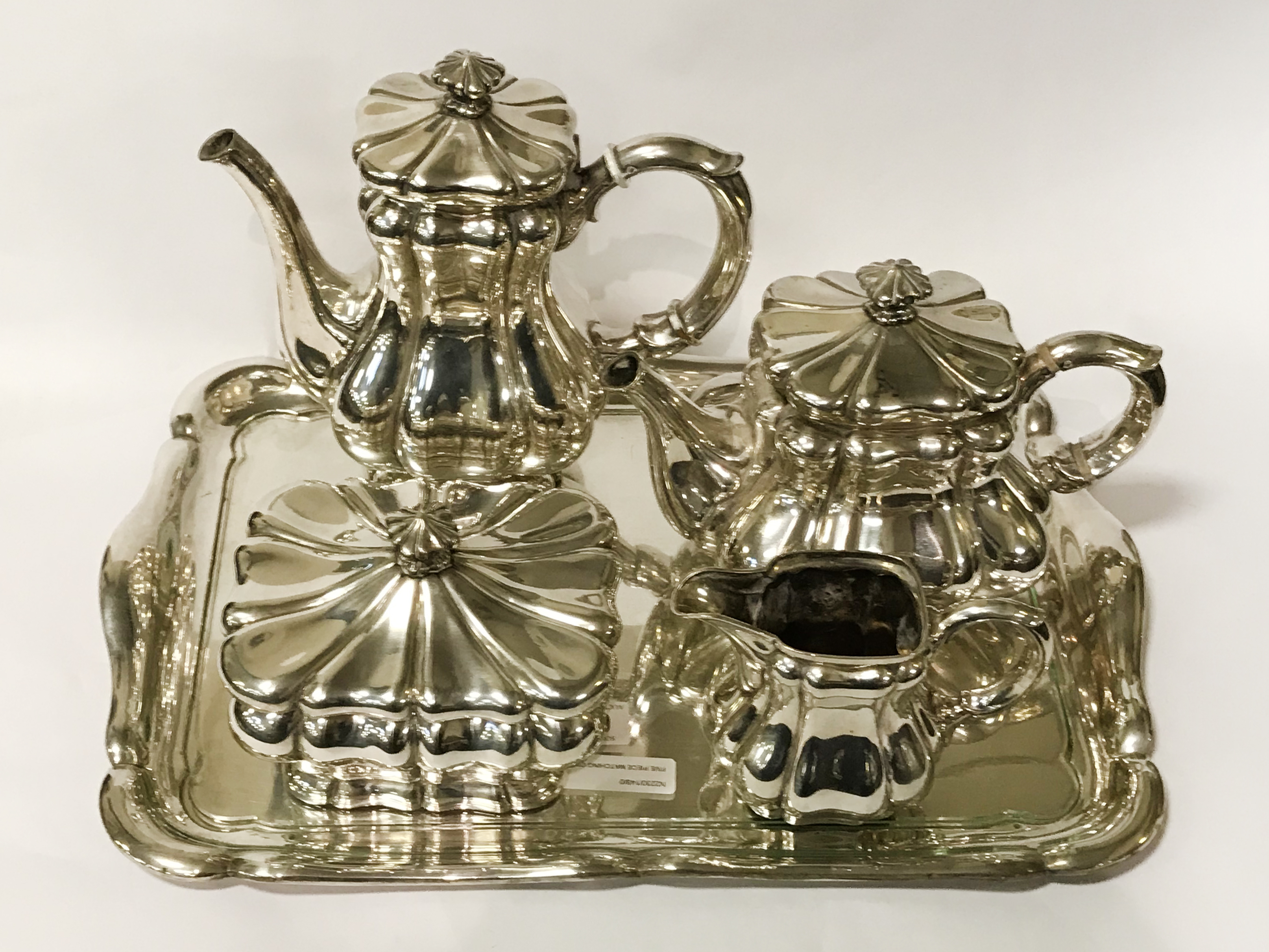 FIVE PIECE MATCHING GERMAN 800 SILVER TEA SET & TRAY BY KOCH & BERGFELD