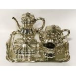 FIVE PIECE MATCHING GERMAN 800 SILVER TEA SET & TRAY BY KOCH & BERGFELD