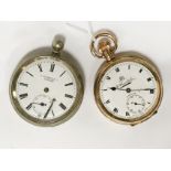 EUROPEAN SILVER FOB WATCH & ANOTHER PLATED WATCH