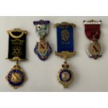 FOUR HALLMARKED SILVER & ENAMEL VARIOUS MASONIC & OTHERS FRATERNITY ORGANISATIONS JEWELS & MEDALS