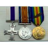 WWI GROUP OF THREE MEDALS INCLUDING MILITARY CROSS