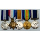 WWI GROUP OF FIVE MEDALS INCLUDING DISTINGUISHED SERVICE MEDAL.