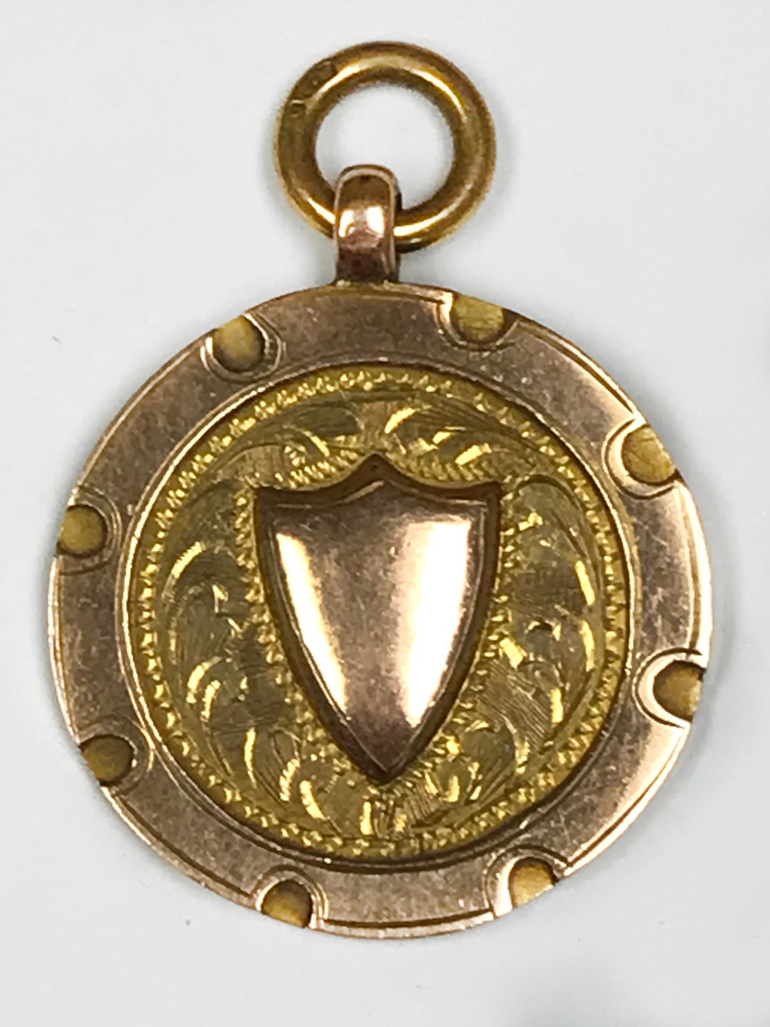 TWO 9CT GOLD FOB PENDANTS MEDALS (14g)