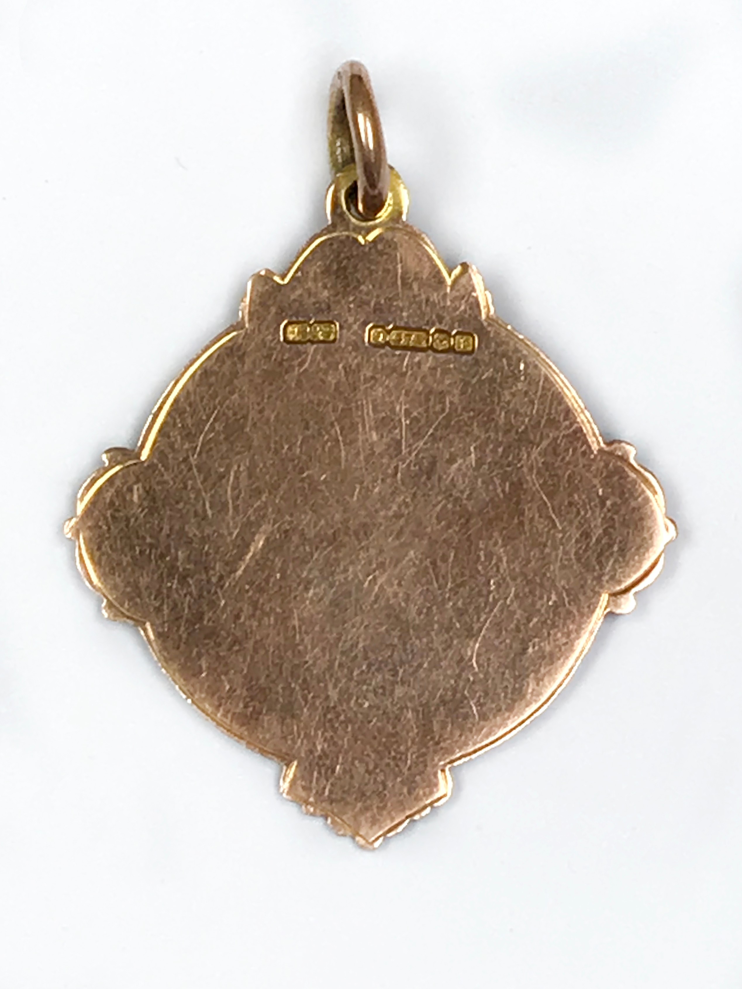 TWO 9CT GOLD FOB PENDANTS MEDALS (14g) - Image 7 of 10