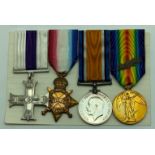 WWI GROUP OF FOUR MEDALS AWARDED TO CAPTAIN F.R. LINDLEY INCLUDING MILITARY CROSS