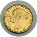 1880 FULL GOLD SOVEREIGN WITH QUEEN VICTORIA YOUNG HEAD PORTRAIT MELBOURNE MINT