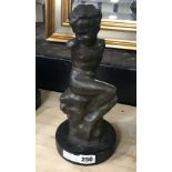 BRONZE BOY FIGURE ON MARBLE BASE