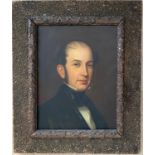 19THC ENGLISH SCHOOL OIL ON CANVAS - PORTRAIT OF GENT - 36CM X 48CM - SOME BITUMISATION OF