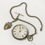 HM SILVER POCKET WATCH WITH FOB CHAIN