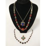 VINTAGE JEWELLERY INCL. YEMEN NECKLACE & OTHER BEJEWELLED NECKLACES/ PENDANTS WITH TURQUOISE & LAPIS