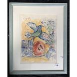 FRAMED WATERCOLOUR AFTER CHAGALL - 54CM X 44CMS