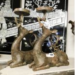 PAIR CHINESE BRONZE STAG CANDLE HOLDERS - 33CMS