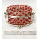 RUBY GLASS & SILVER PLATE CASKET