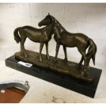 BRONZE HORSE GROUP ON MARBLE BASE - 38CM LONG X 22CMS HEIGHT