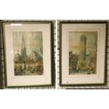 TWO LARGE WATERCOLOURS OF CATHEDRALS