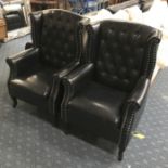 PAIR OF BUTTON BACK ARMCHAIRS