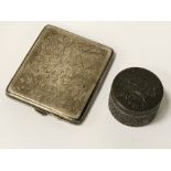 HM SILVER CIGARETTE BOX & CHINESE LIDDED ROUND BOX