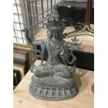 BRONZE BUDDHIST FIGURE & SWORD - 34CMS