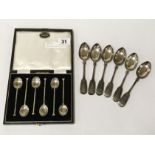 HM SILVER SPOON SET & 6 SILVER PLATE TEASPOONS