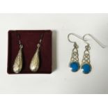TWO PAIRS OF EARRINGS (SILVER & TURQUOISE)