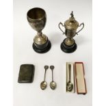 TWO HM SILVER TROPHIES & OTHER ITEMS