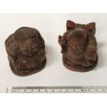 PAIR CARVED WOODEN FIGURES 8CM HIGH, 8CM WIDE - APPROX 200 GRAMS