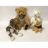 SILVER JUBILEE BEAR WITH TWO STEIFF BEARS SMALLER & STEIFF BUGS BUNNY - ALL BUTTONS IN EAR - MILLENN