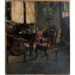 LATE 19THC, EARLY 20THC CONTINENTAL SCHOOL OIL ON CANVAS OF INTERIOR SCENE - SIGNED - 45CM X 63CM -