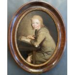 GEORGE ROTH FL 1742-1778 - OIL ON CANVAS WRAPPED TO PINE PANEL ''YOUNG SCHOLAR AT HIS DESK'' - INSCR