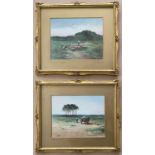 JAMES WALTER GOZZARD 1888-1950 PAIR OF WATERCOLOURS ''CARTING SAND & FLOCK OF SHEEP'' BOTH SIGNED -