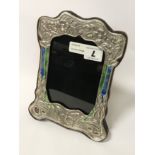 SILVER & ENAMEL BUTTERFLY PHOTO FRAME - 21CM HIGH, 16CM WIDE