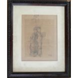 EDUARD NICZKY 1850-1919 PENCIL DRAWING ''TWO LADIES TAKING A STROLL'' SIGNED 20CM X 26CM - GOOD CON