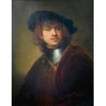 RODOLFO PAOLETTI 1866-1940 OIL ON CANVAS ''REMBRANDT SELF PORTRAIT'' INSCRIBED ON REVERSE 55CM X 69C