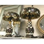 PAIR OF TIFFANY STYLE LAMPS - HEIGHT 64CM, WIDTH 46CM (SHADE) DEPTH 14CM BASE