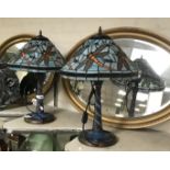 PAIR BLUE DRAGONFLY TIFFANY STYLE LAMPS - HEIGHT 60CMS, WIDTH SHADE 38CM, WIDTH BASE 19CM & DEPTH 19