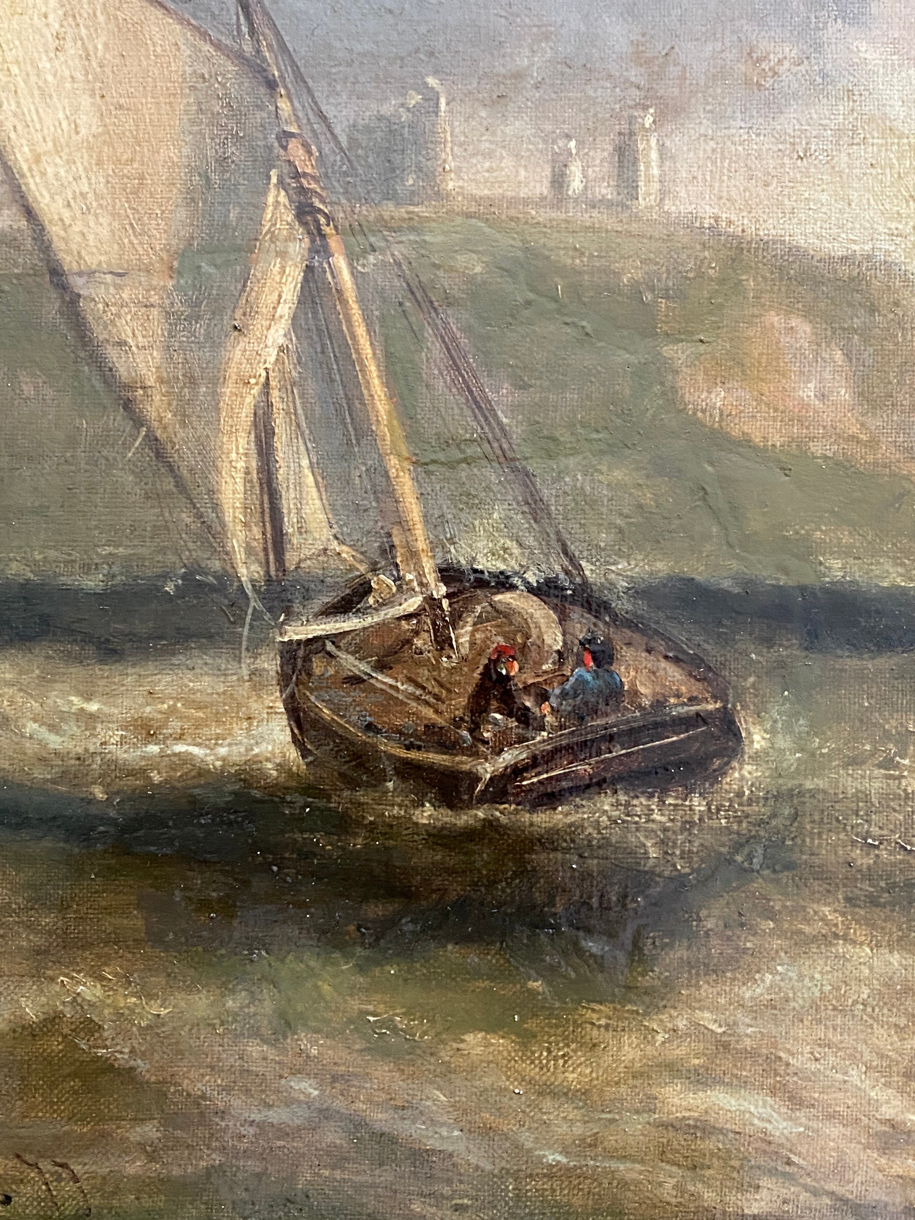 JOHN SYER JR 1846-1913 OIL ON CANVAS LAID TO BOARD ''SHIPPING OFF THE COAST, SIGNED - 41CM X 61CM - - Image 2 of 5