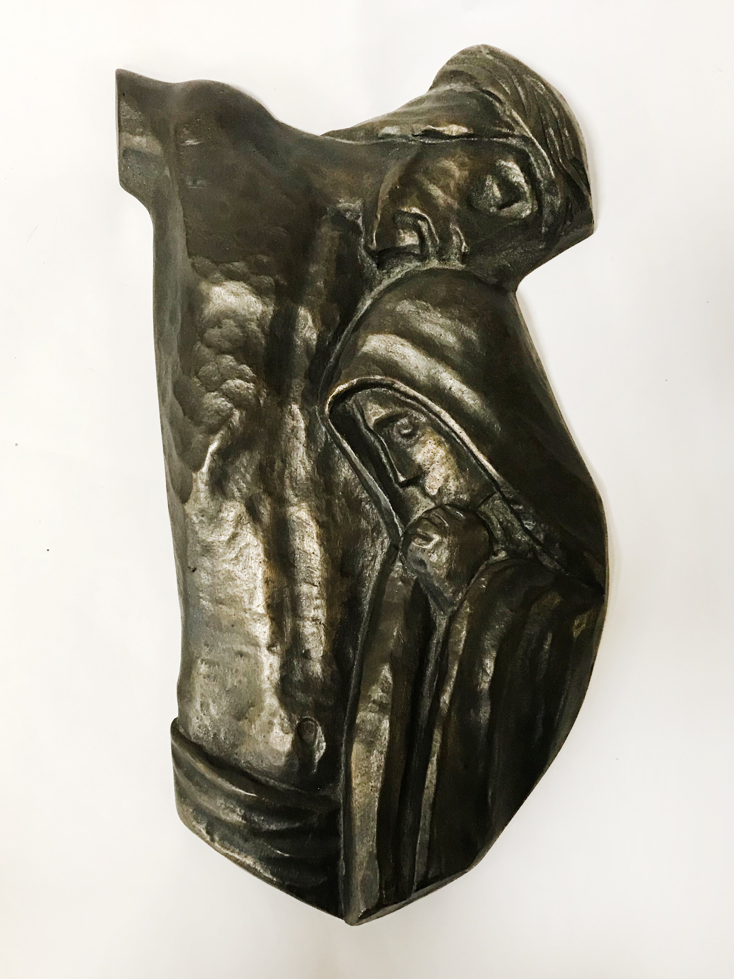 RELIEF BRONZE JESUS & MARY - HEIGHT 29.5CM, WIDTH 16.5CM & DEPTH 2CM