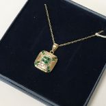 9CT GOLD DIAMOND & EMERALD PENDANT ON CHAIN