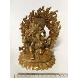 GILT BRONZE BUDDHIST FIGURE & HALO - 13CMS