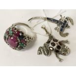 THREE SILVER BEJEWELLED PIECES OF JEWELLERY