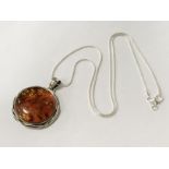 STERLING SILVER LARGE AMBER PENDANT