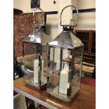 PAIR OF MEDIUM GARDEN LANTERNS WITH CANDLES - 60CMS