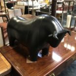 BLACK LEATHER BULL FOOTSTOOL - 45CMS HEIGHT