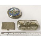 PERSIAN SILVER LIDDED SNUFF BOX, ENAMELLED TOP WITH A SILVER STAMP BOX & SILVER LIDDED POT