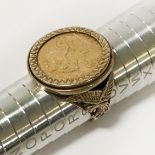 HALF SOVEREIGN RING IN 9CT GOLD MOUNT - DATED 1882 - RING SIZE 'R'