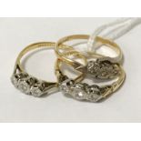 THREE 18CT GOLD RINGS WITH DIAMONDS
